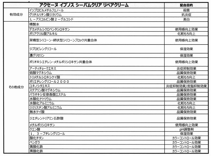 アクセーヌＡＣイプノスシーバムクリアリペアクリーム全成分の画像